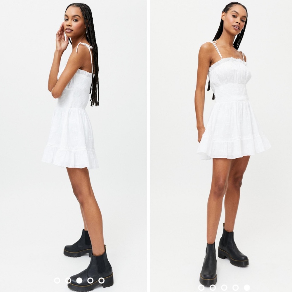Cleobella Mar Ruffle White Marrakesh Smocked Textured Spaghetti Strap Dress L - Picture 13 of 16